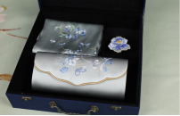 Silk hand-embroidered Ruyi bag, scarf, brooch set