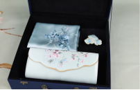 Silk hand-embroidered Ruyi bag, scarf, brooch set